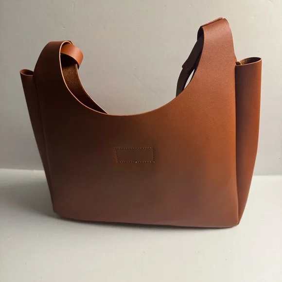 Neiman Marcus Minimalist Brown Leather Shoulder Bag - Picture 1 of 11